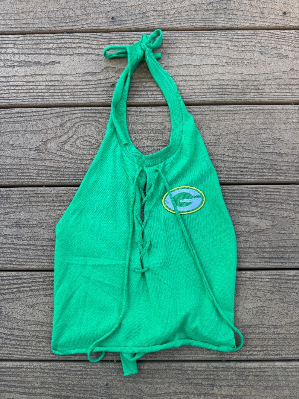 Greenbay Packers  lace up front  Vintage Reworked Halter Top One Size